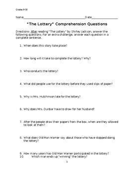 the lottery comprehension questions|Activity Sheet: “The Lottery” Discussion Guide .